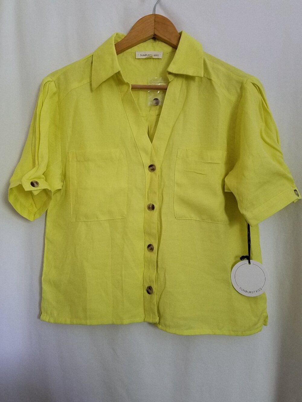Sunburst Kiss Lemon Yellow Cotton Blend Button-Front Blouse | Small | NWT
